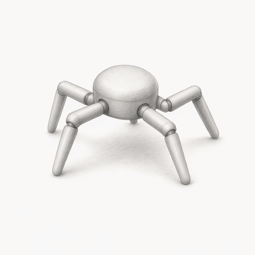 Pencil illustration of the MuJoCo Ant robot